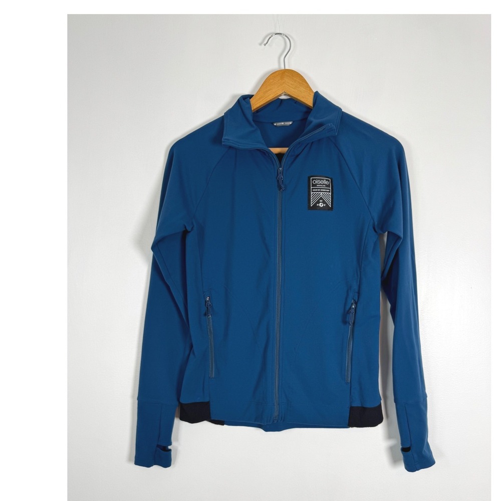 Athleisure Oiselle Womens Size 2 Running Jacket Blue Thumbholes Full Zip Logo